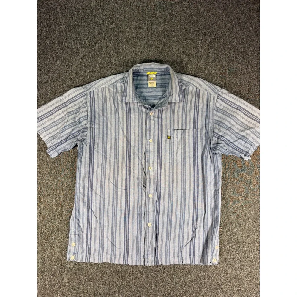 The North Face A5 Series Mens Large Blue Striped Short Sleeve Button Down Shirt